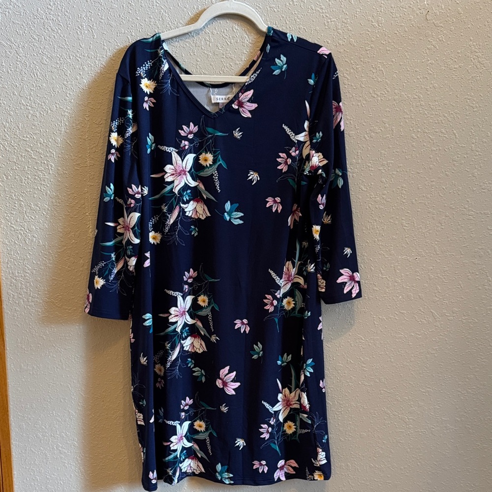 Serra Navy Floral Long Sleeve Dress